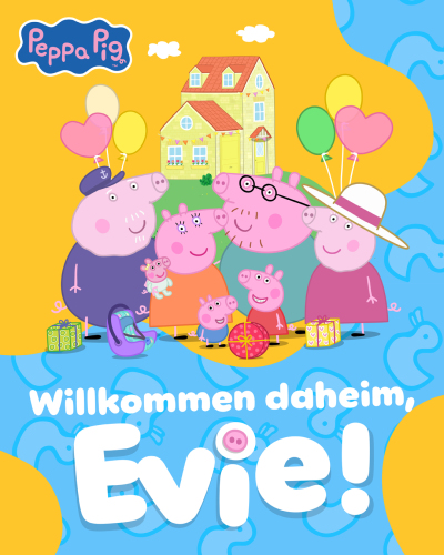 Zur Ankunft von Baby Evie feiert Familie Wutz im PEPPA PIG Park Günzburg ab dem 16. Juni eine große "Hallo Baby"-Party, bei der große und kleine Fans Peppas kleine Schwester erstmals persönlich treffen können.